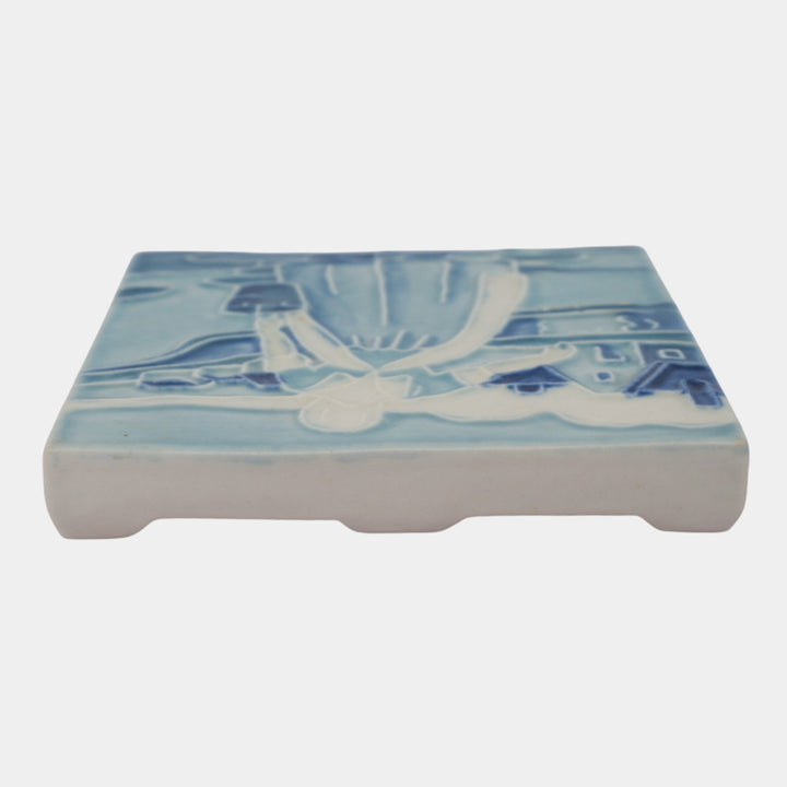 Rookwood 1921 Vintage Art Pottery Blue Scenic Dutch Woman Tea Tile Trivet 1819