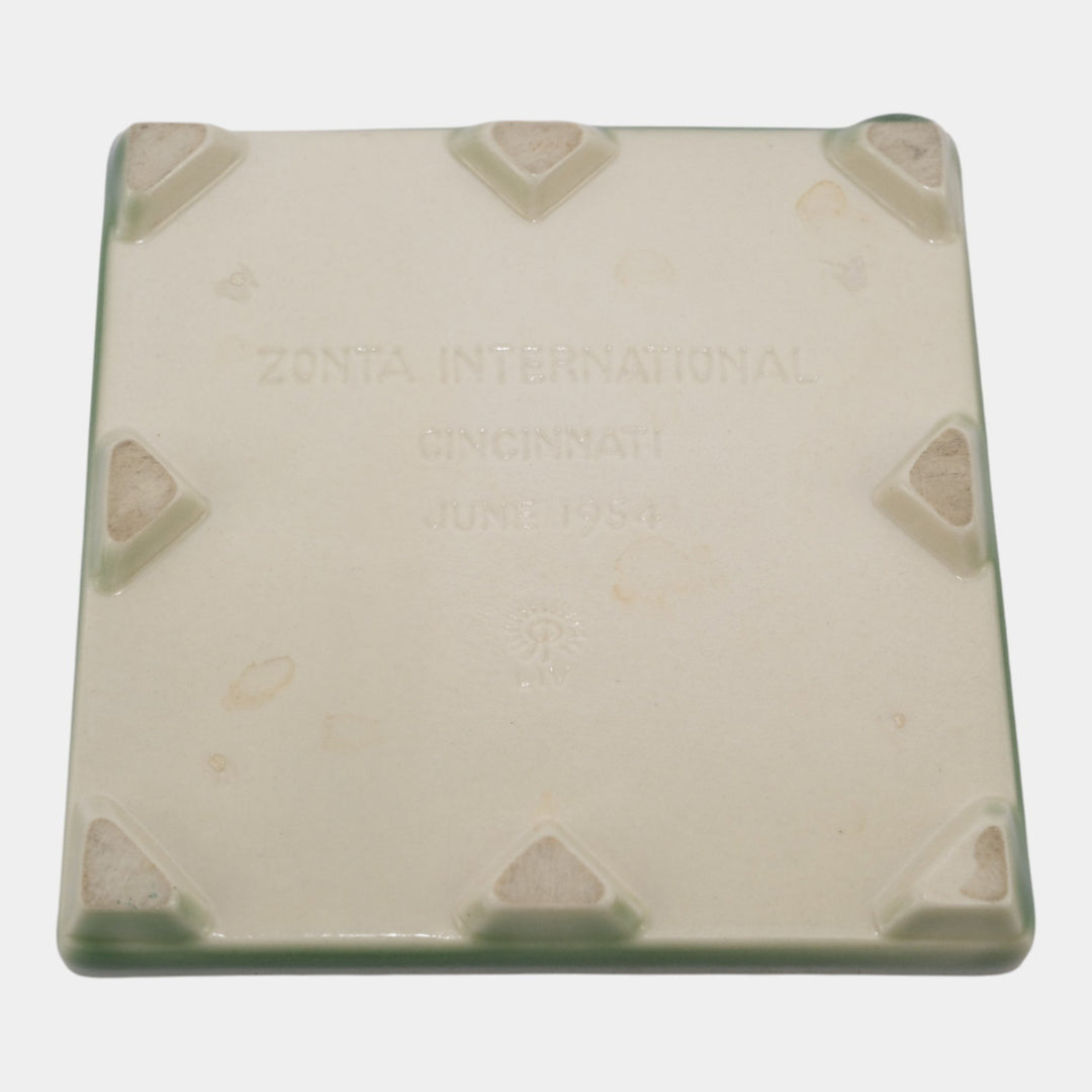 Rookwood 1954 Vintage Art Pottery Zonta International Green Tile Trivet