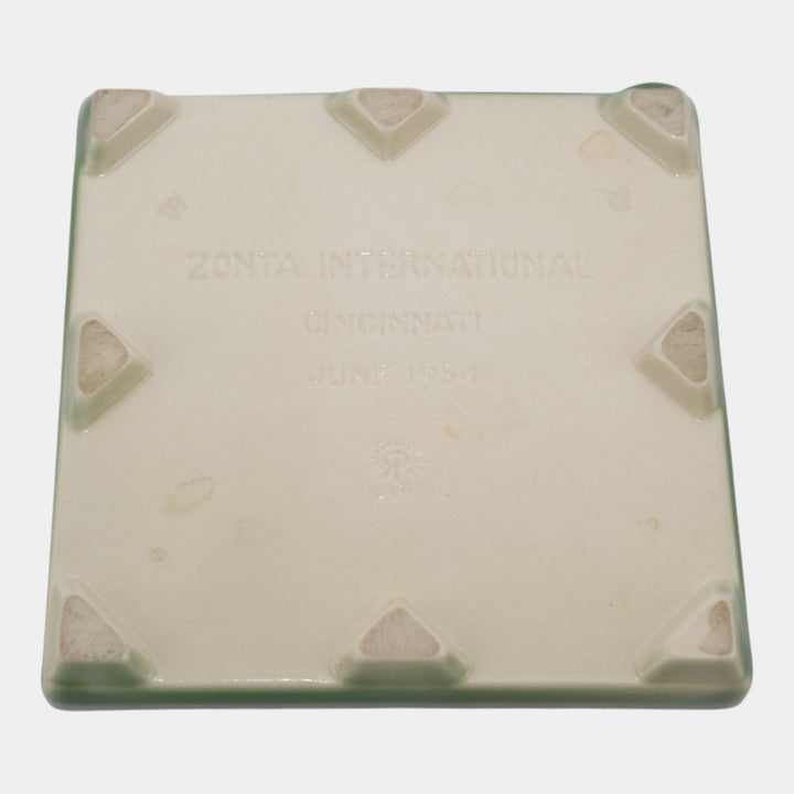 Rookwood 1954 Vintage Art Pottery Zonta International Green Tile Trivet