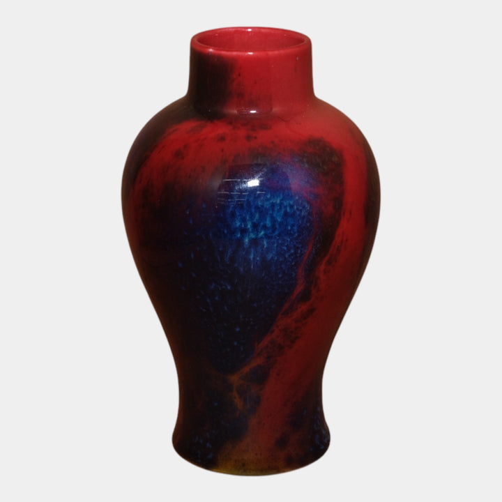 Royal Doulton English 1900s Art Pottery Red Flambe Sung Ware Vase Fred Moore