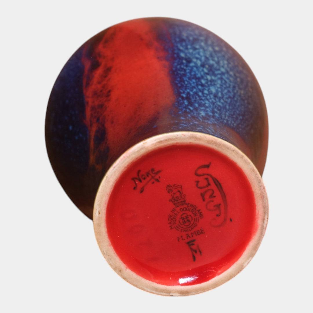 Royal Doulton English 1900s Art Pottery Red Flambe Sung Ware Vase Fred Moore