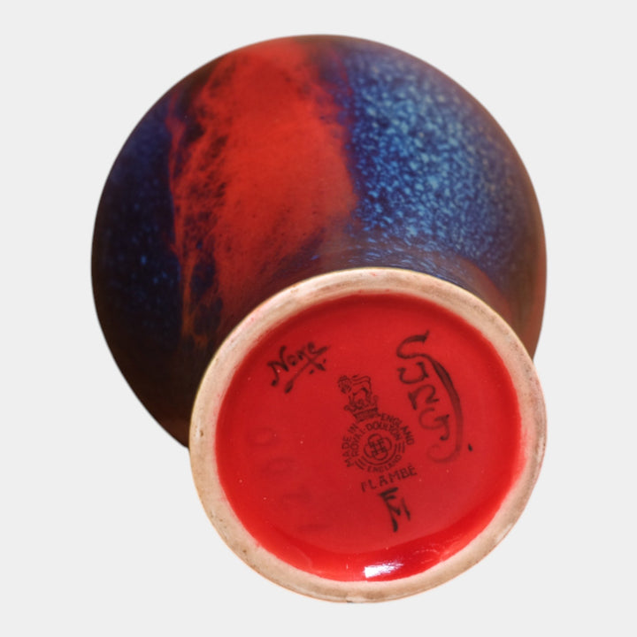 Royal Doulton English 1900s Art Pottery Red Flambe Sung Ware Vase Fred Moore