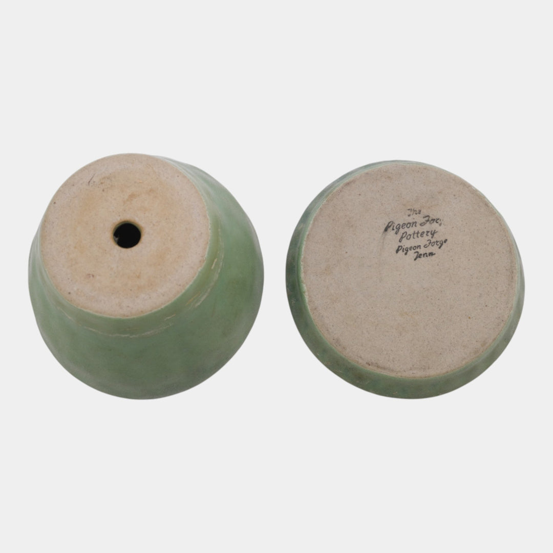 Pigeon Forge Tennessee Art Pottery Matte Green Ceramic Flower Pot and Saucer - Just Art Pottery
