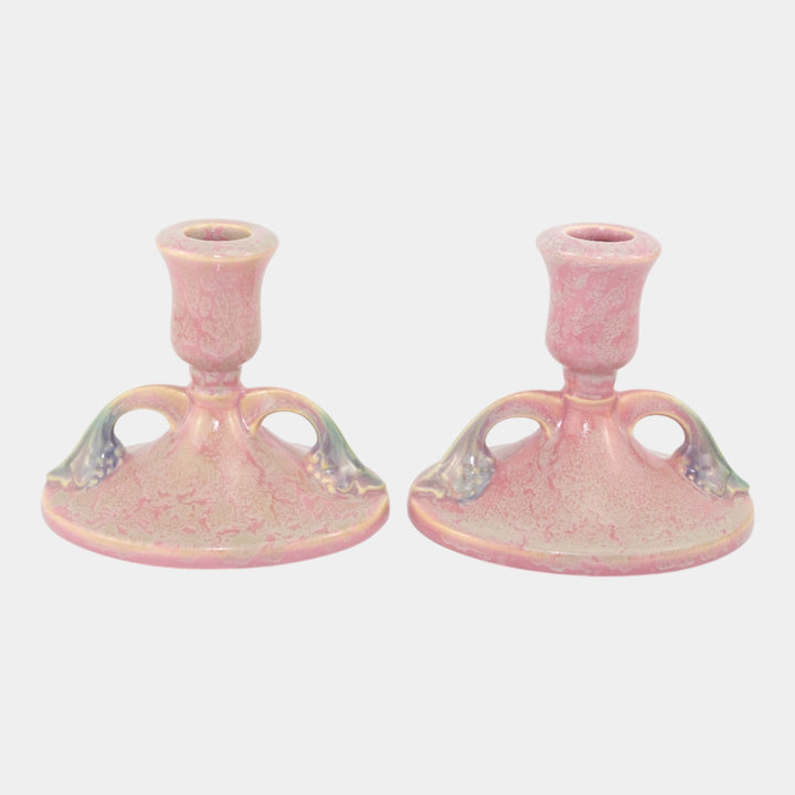 Roseville Tuscany Pink 1927 Art Deco Vintage Art Pottery Candle Holder 1067-4