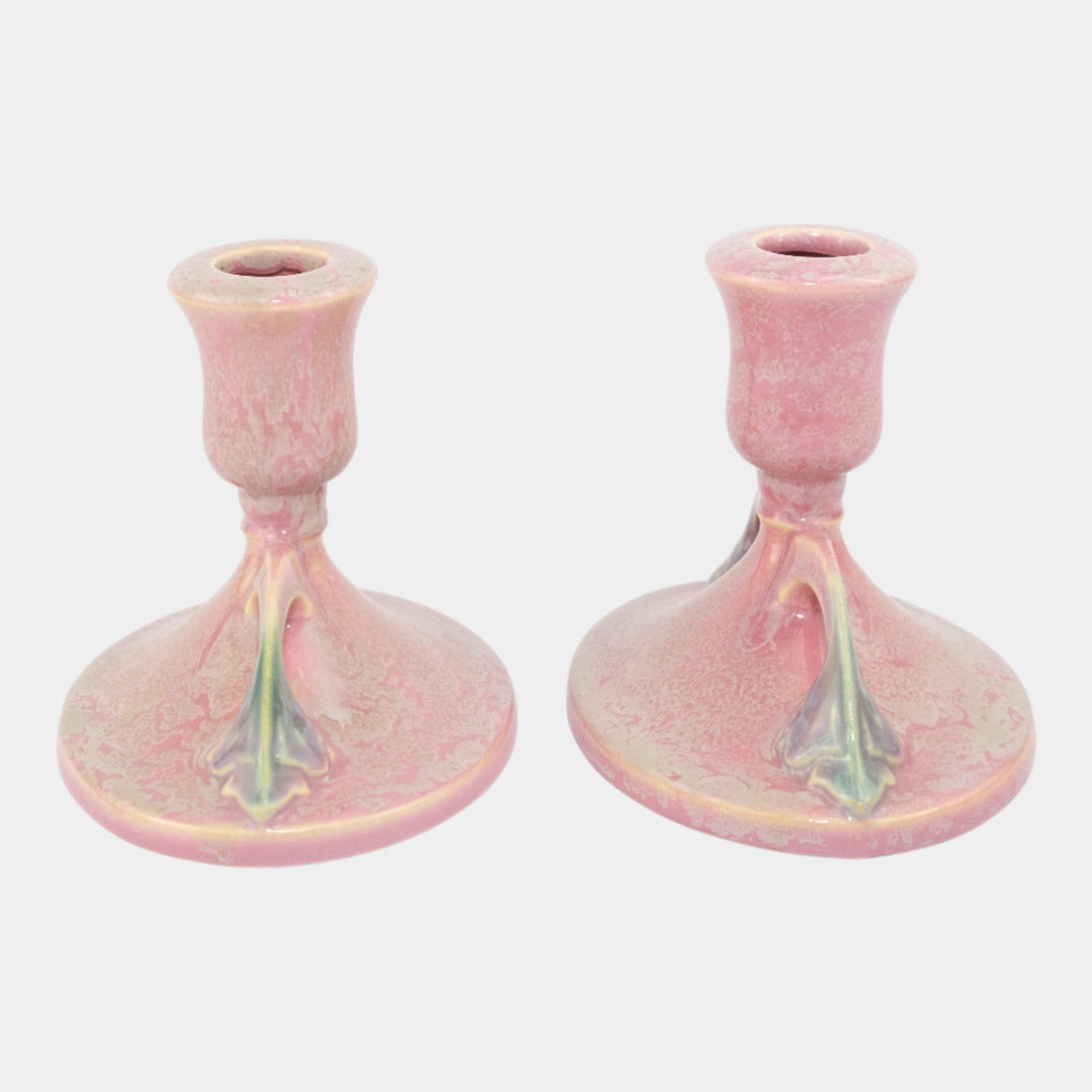 Roseville Tuscany Pink 1927 Art Deco Vintage Art Pottery Candle Holder 1067-4