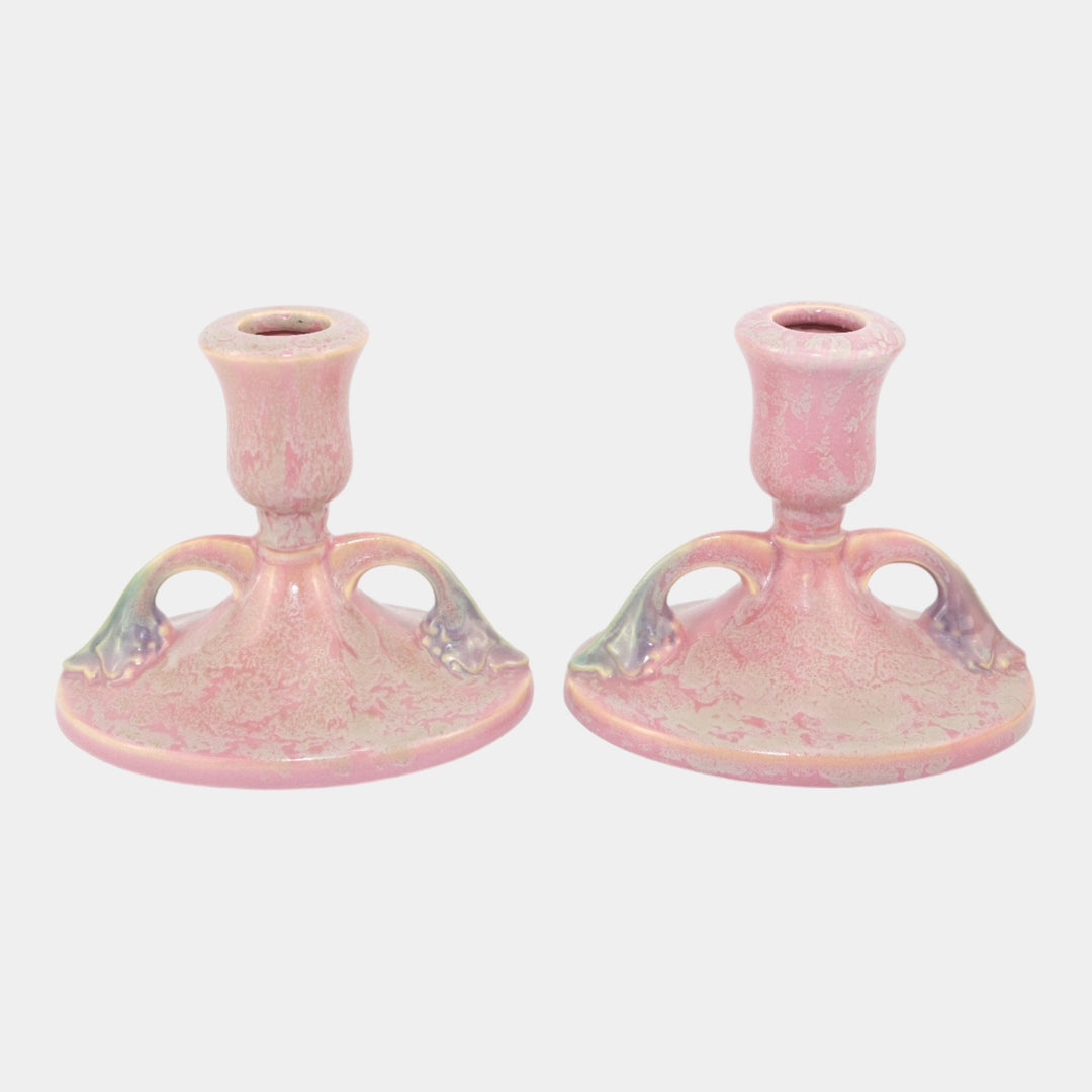 Roseville Tuscany Pink 1927 Art Deco Vintage Art Pottery Candle Holder 1067-4