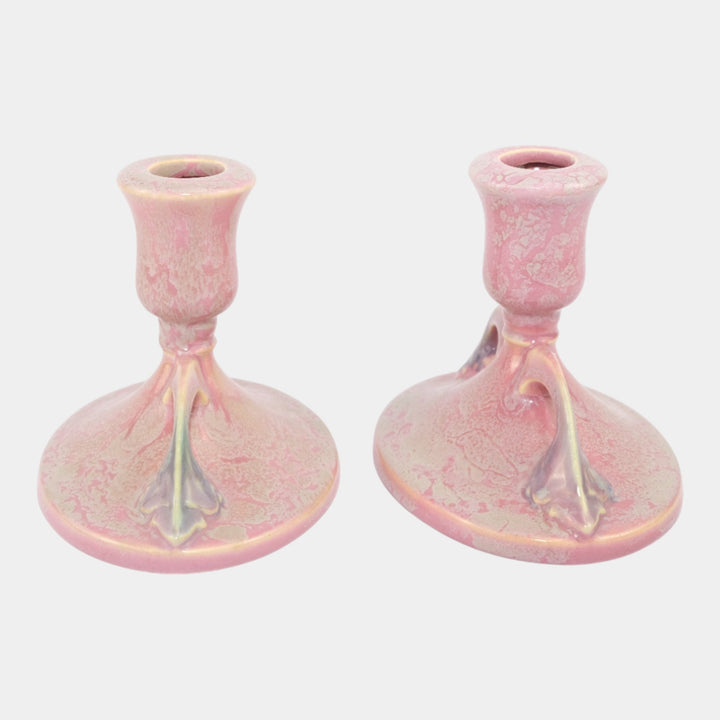 Roseville Tuscany Pink 1927 Art Deco Vintage Art Pottery Candle Holder 1067-4