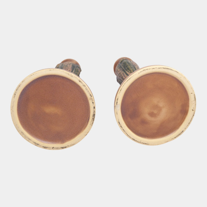 Roseville Florentine I Brown 1924 Arts And Crafts Pottery Candle Holders 1050-10