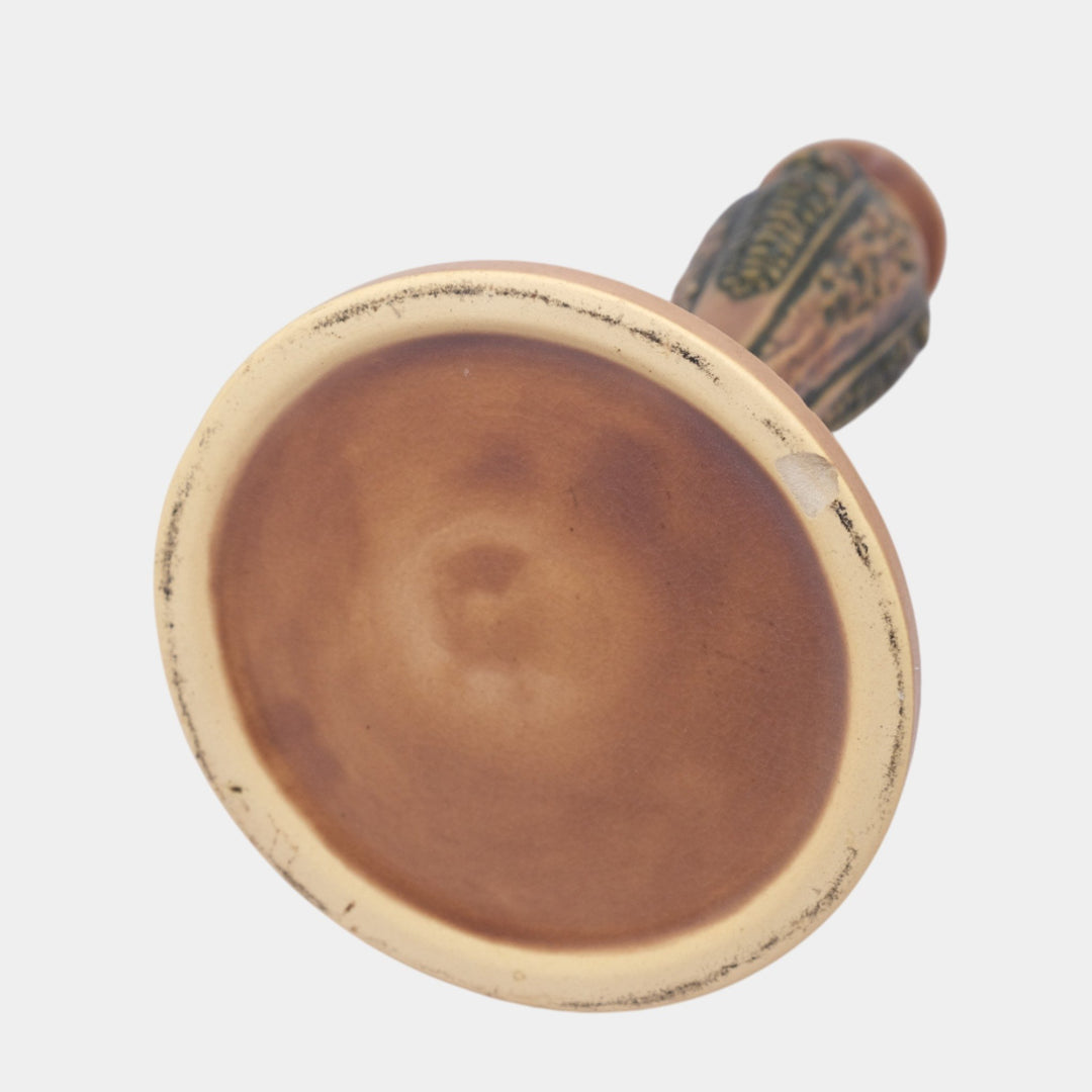 Roseville Florentine I Brown 1924 Arts And Crafts Pottery Candle Holders 1050-10