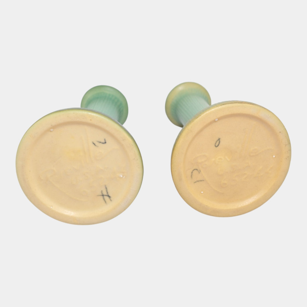 Roseville Gardenia Green 1950 Vintage Art Pottery Ceramic Candle Holders 652-4