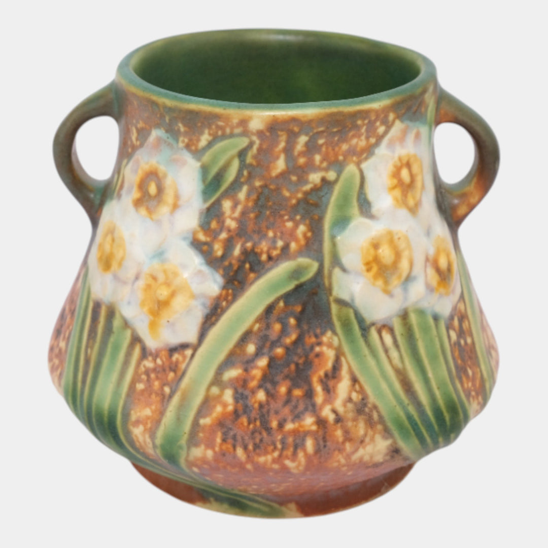 Roseville Jonquil 1931 Arts And Crafts Pottery Brown Ceramic Flower Vase 539-4 - Just Art Pottery