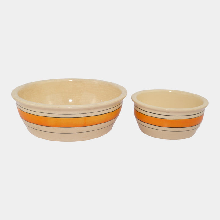 Roseville Creamware Utility Ware 1920s Pottery Orange Band Ceramic Bowls - Just Art Pottery