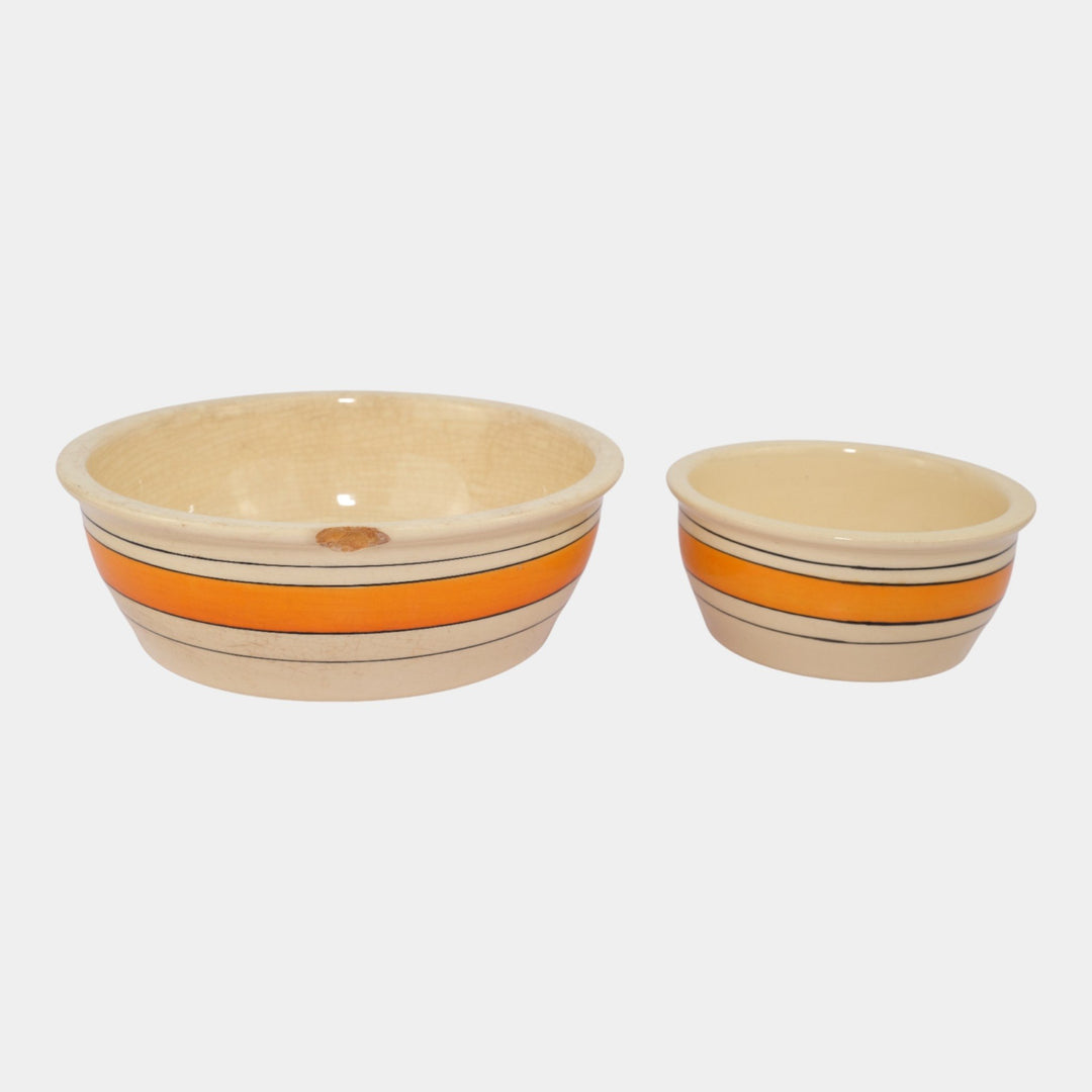 Roseville Creamware Utility Ware 1920s Pottery Orange Band Ceramic Bowls - Just Art Pottery