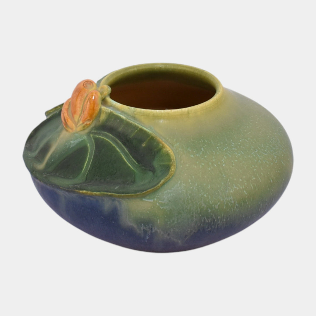 Door Studio Art Pottery Hand Thrown Green Blue Frog On Lily Pad Ceramic Vase