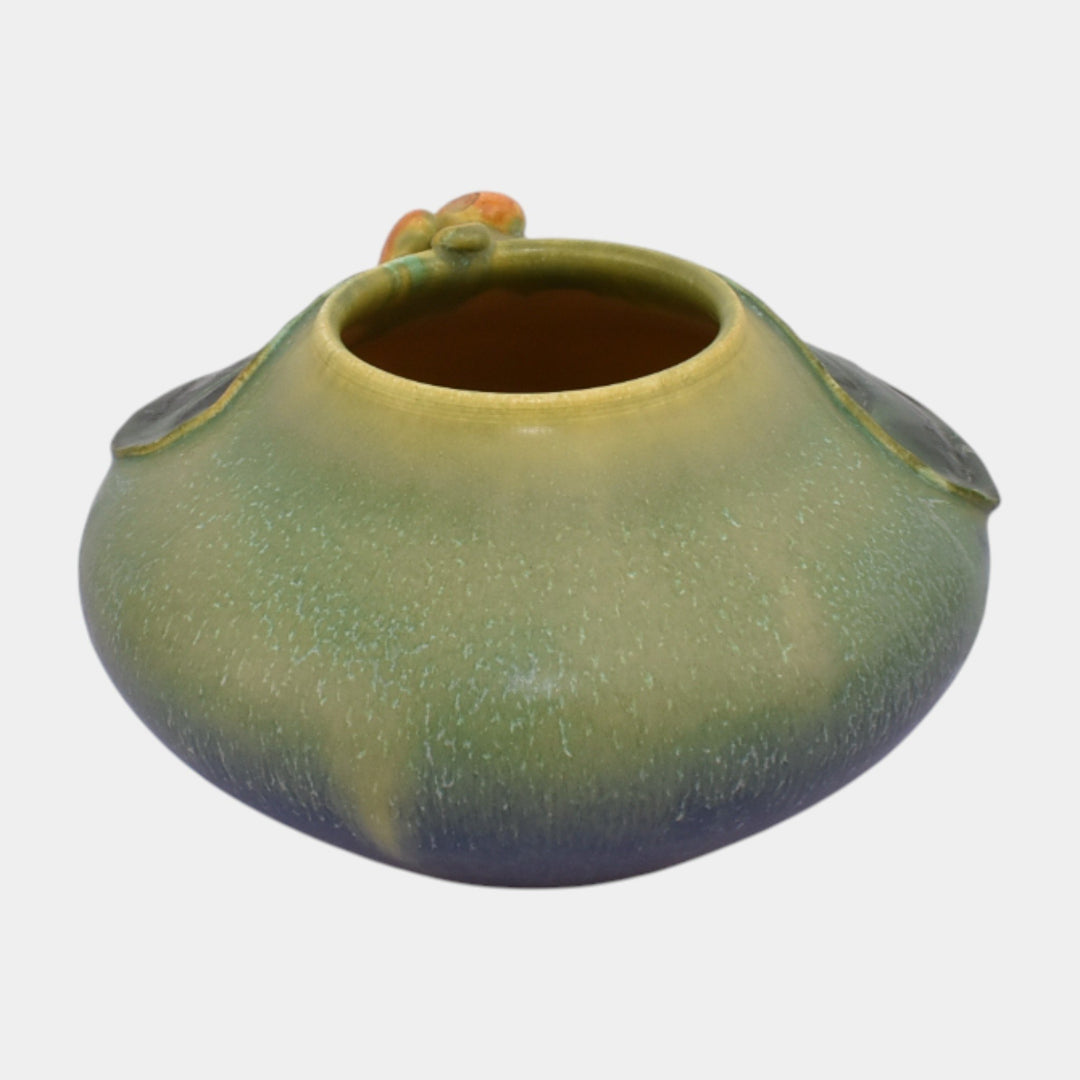 Door Studio Art Pottery Hand Thrown Green Blue Frog On Lily Pad Ceramic Vase