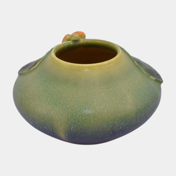 Door Studio Art Pottery Hand Thrown Green Blue Frog On Lily Pad Ceramic Vase