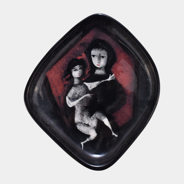 Pillin Studio Mid Century Modern Art Pottery Black Ceramic Woman And Child Tray