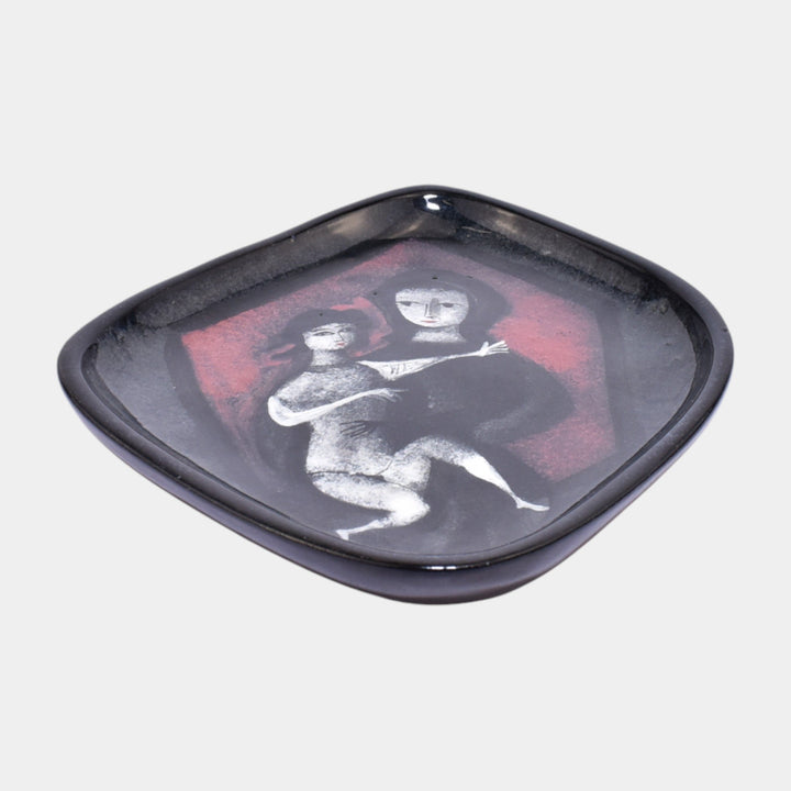 Pillin Studio Mid Century Modern Art Pottery Black Ceramic Woman And Child Tray