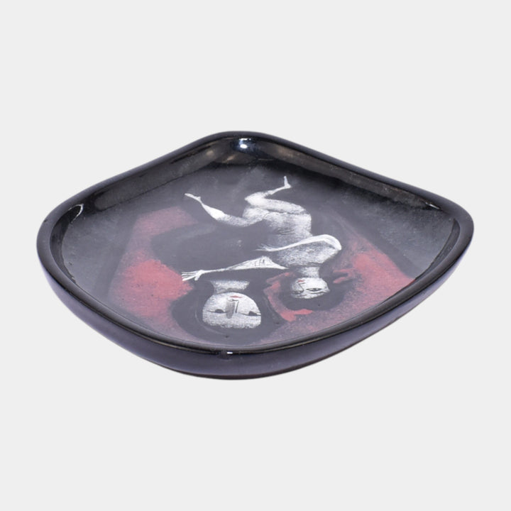 Pillin Studio Mid Century Modern Art Pottery Black Ceramic Woman And Child Tray