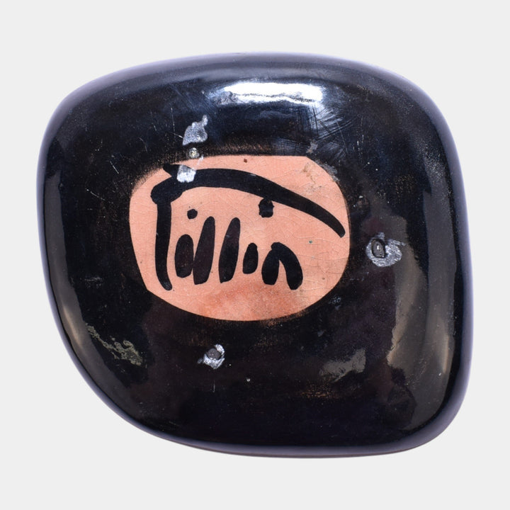 Pillin Studio Mid Century Modern Art Pottery Black Ceramic Woman And Child Tray