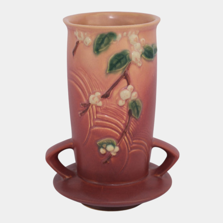 Roseville Snowberry Trial Glaze Pink 1947 Mid Century Modern Pottery Vase 1V1-8 - Just Art Pottery