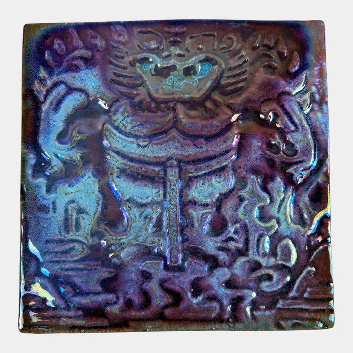 Pewabic Detroit 1920s Art Pottery Purple Iridescent Korean Rock Beast Large Tile - Just Art Pottery