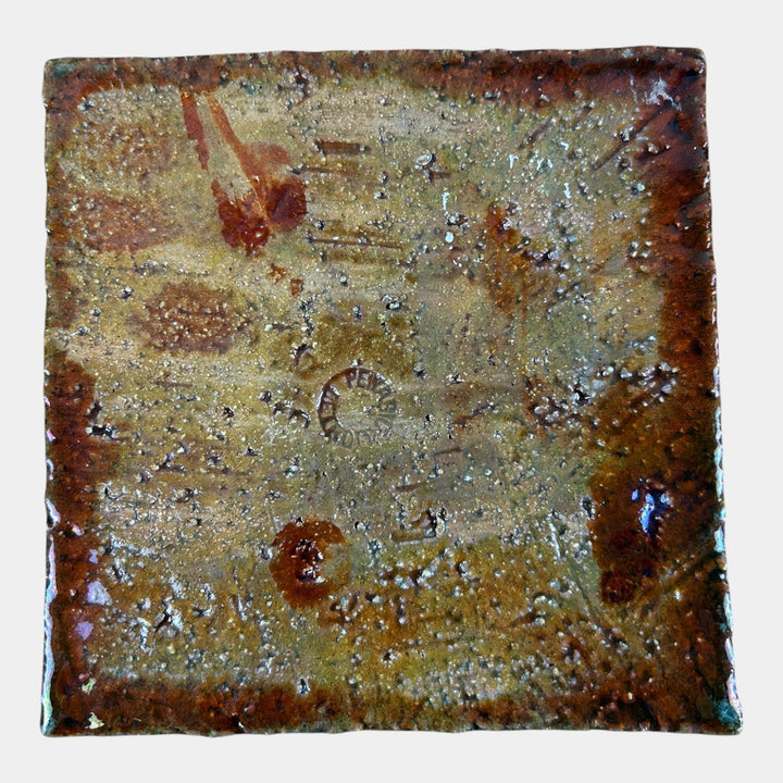 Pewabic Detroit 1920s Art Pottery Purple Iridescent Korean Rock Beast Large Tile - Just Art Pottery