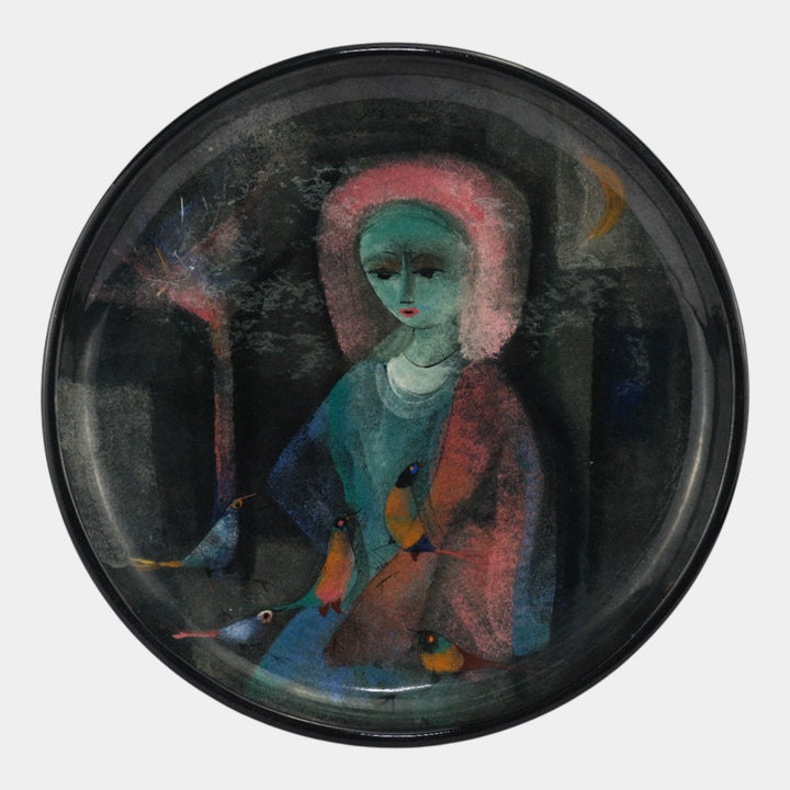 Pillin Studio Mid Century Modern Art Pottery Woman with Birds Large Plate