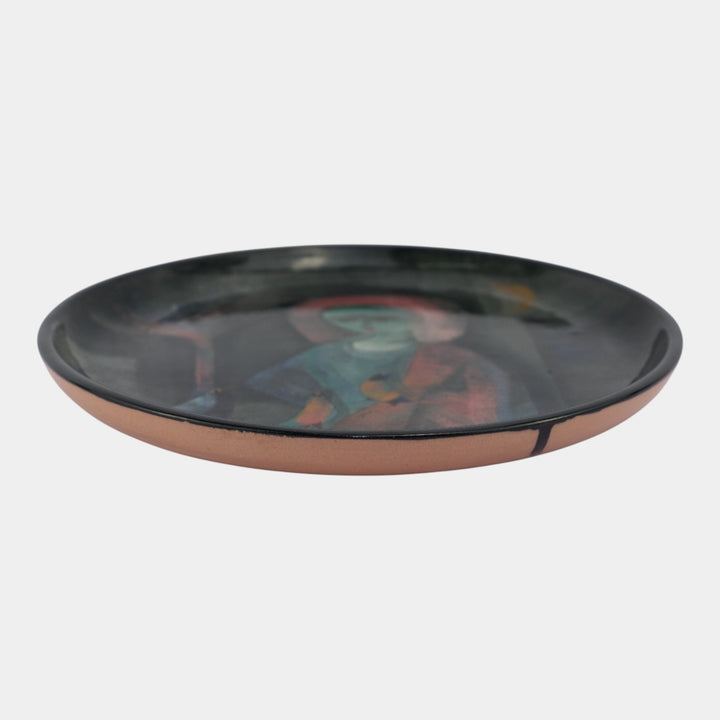 Pillin Studio Mid Century Modern Art Pottery Woman with Birds Large Plate