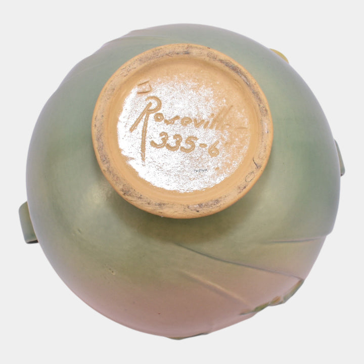 Roseville Poppy Green 1938 Vintage Art Deco Pottery Ceramic Flower Vase 335-6