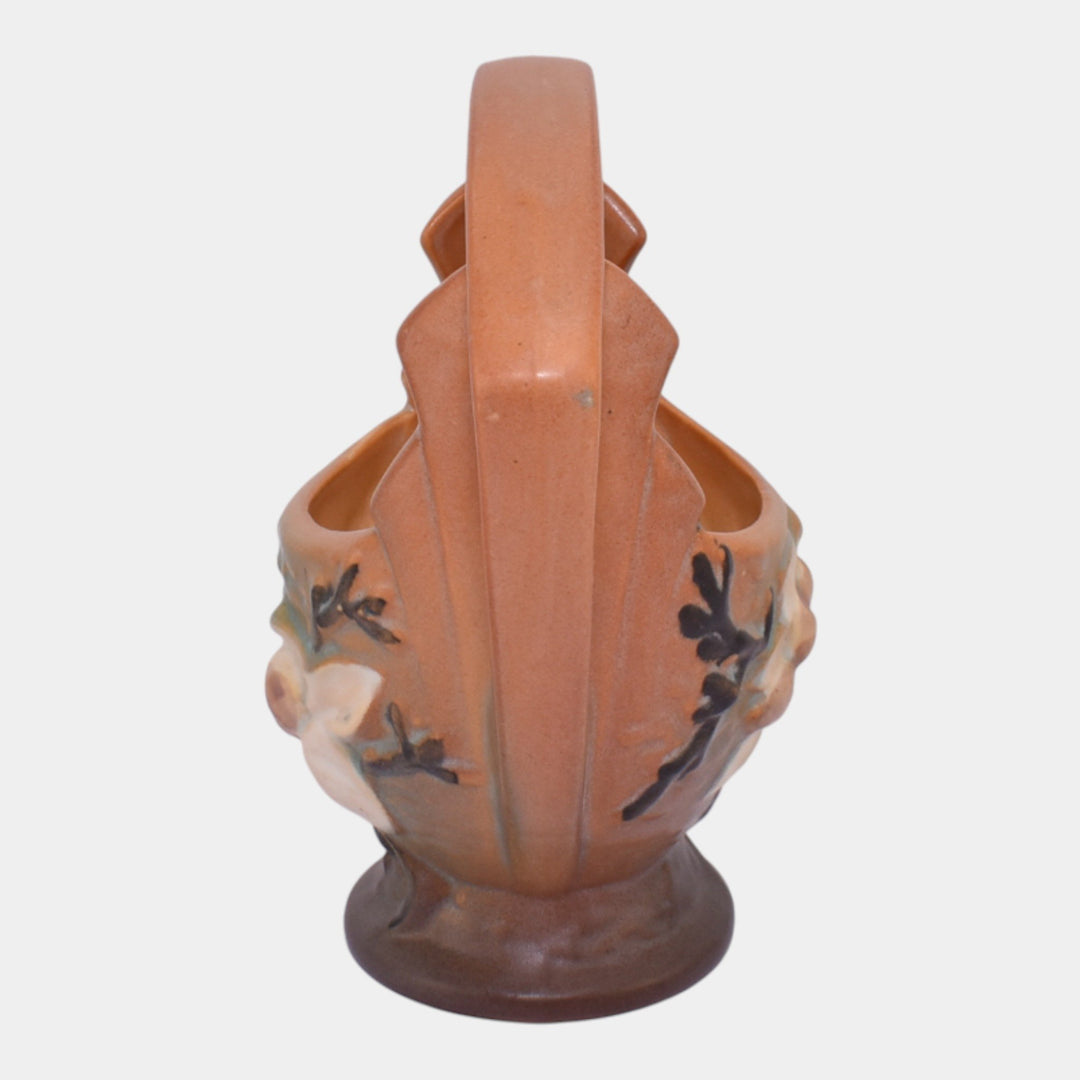 Roseville Magnolia Brown 1943 Mid Century Modern Pottery Ceramic Basket 383-7