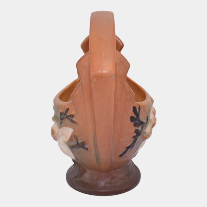 Roseville Magnolia Brown 1943 Mid Century Modern Pottery Ceramic Basket 383-7