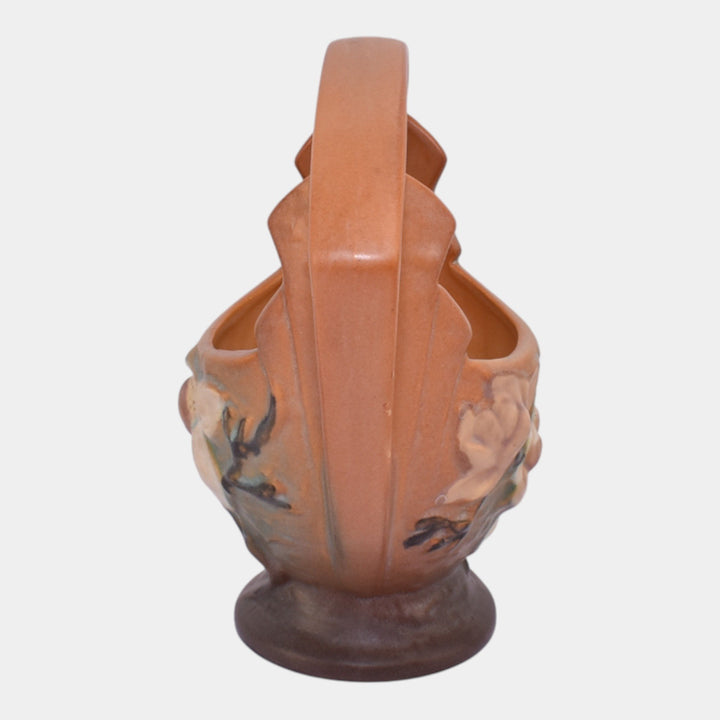 Roseville Magnolia Brown 1943 Mid Century Modern Pottery Ceramic Basket 383-7
