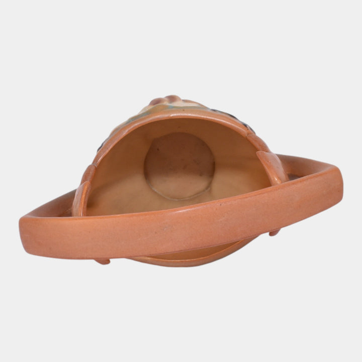 Roseville Magnolia Brown 1943 Mid Century Modern Pottery Ceramic Basket 383-7