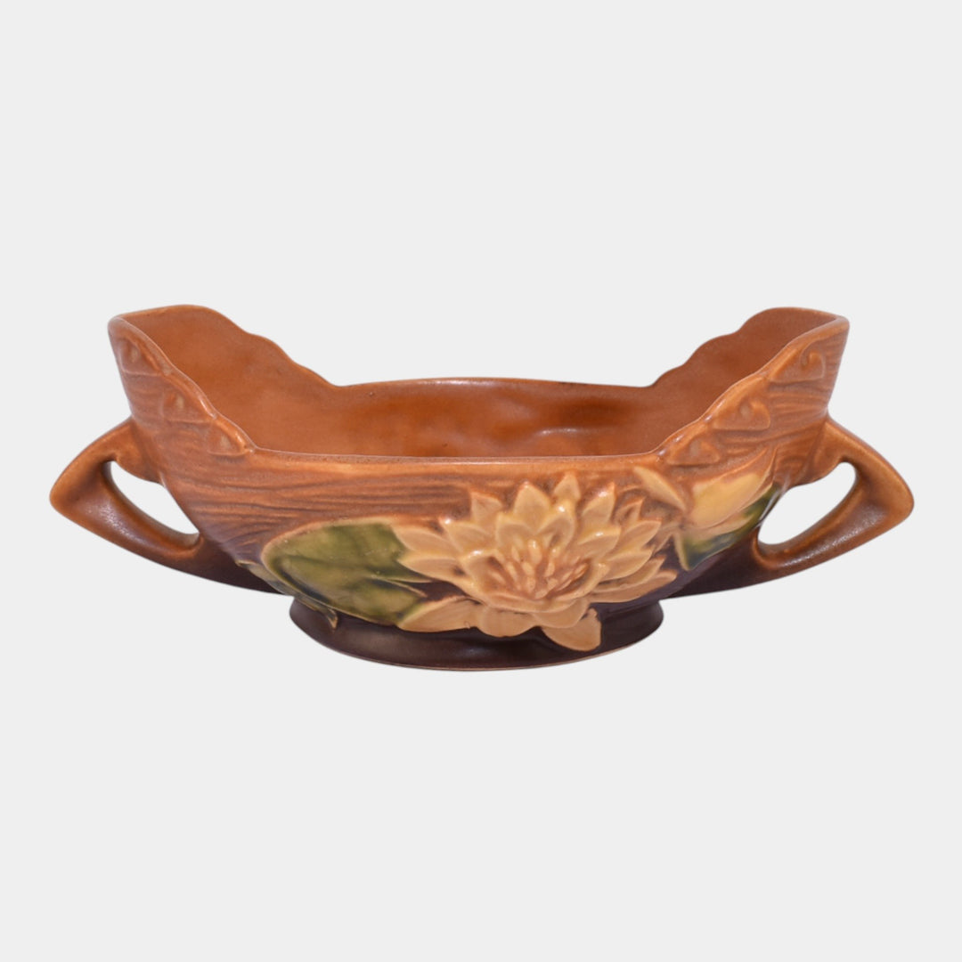 Roseville Water Lily Brown 1943 Vintage Art Pottery Ceramic Bowl 439-6