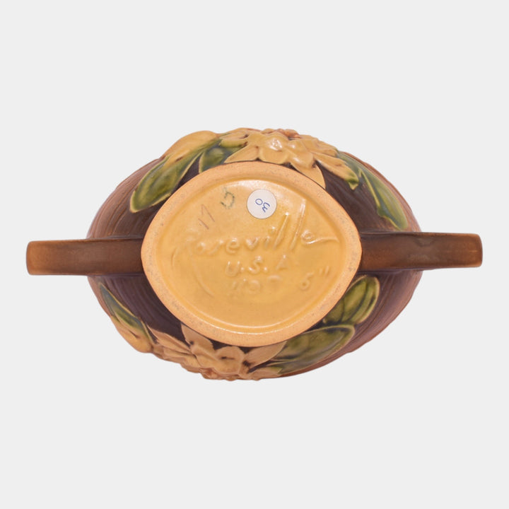 Roseville Water Lily Brown 1943 Vintage Art Pottery Ceramic Bowl 439-6