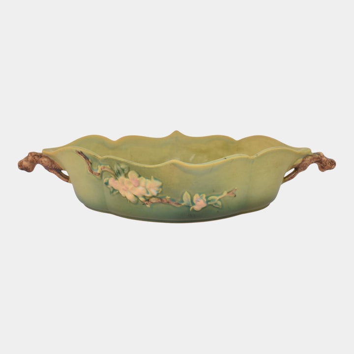 Roseville Apple Blossom Green 1949 Vintage Art Pottery Console Bowl 331-12