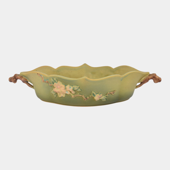Roseville Apple Blossom Green 1949 Vintage Art Pottery Console Bowl 331-12