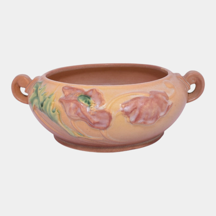 Roseville Poppy Pink 1938 Vintage Art Deco Pottery Handled Ceramic Bowl 336-5