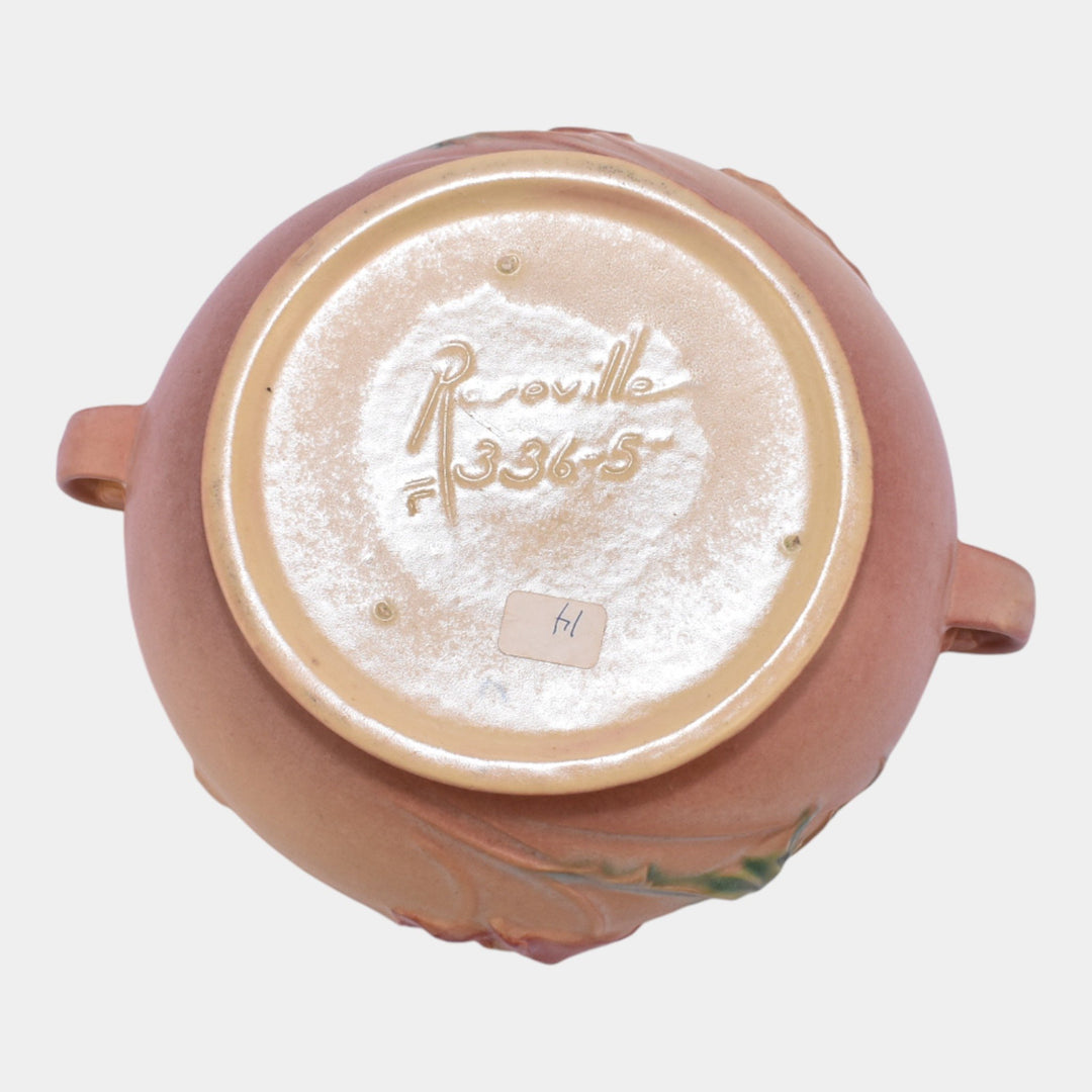 Roseville Poppy Pink 1938 Vintage Art Deco Pottery Handled Ceramic Bowl 336-5