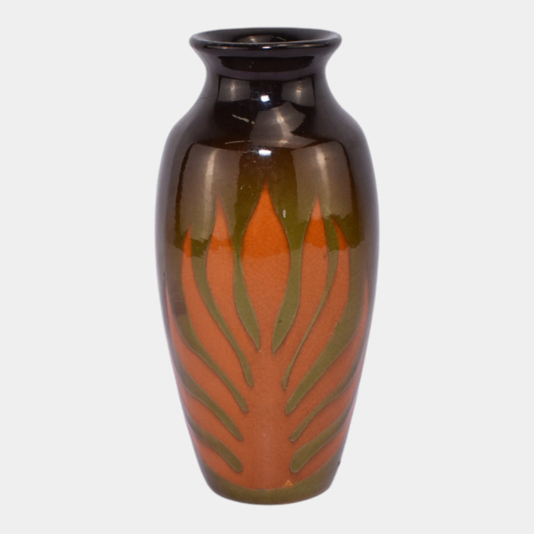 Owens Poster Early 1900s Art Pottery Brown Black Stylized Dragon Baluster Vase - Just Art Pottery