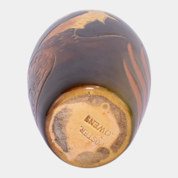 Owens Poster Early 1900s Art Pottery Brown Black Stylized Dragon Baluster Vase - Just Art Pottery