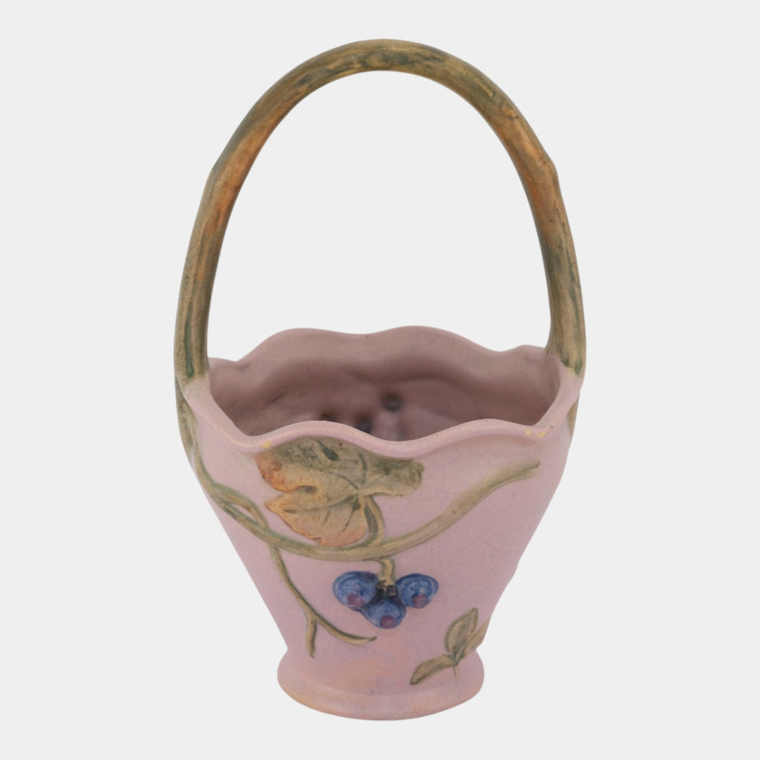 Weller Melrose 1920s Art Deco Pottery Pink Fruit On Vine Decorated Basket