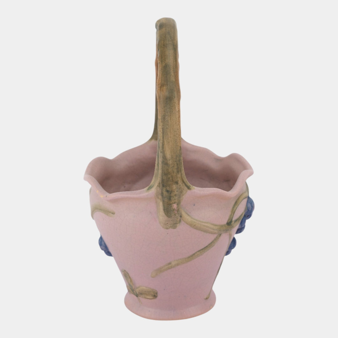 Weller Melrose 1920s Art Deco Pottery Pink Fruit On Vine Decorated Basket