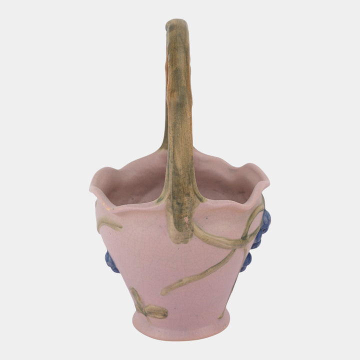 Weller Melrose 1920s Art Deco Pottery Pink Fruit On Vine Decorated Basket
