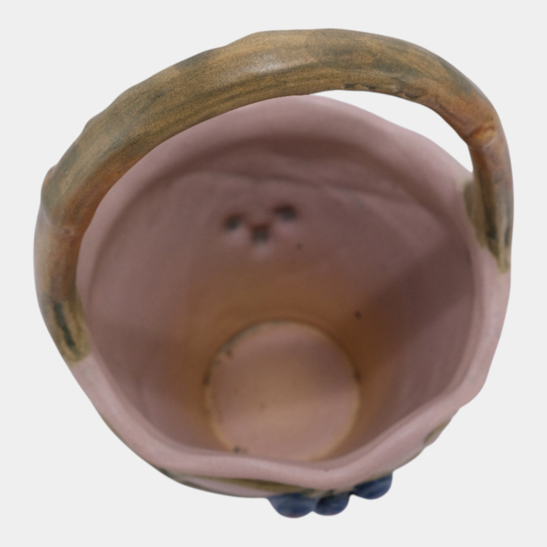 Weller Melrose 1920s Art Deco Pottery Pink Fruit On Vine Decorated Basket