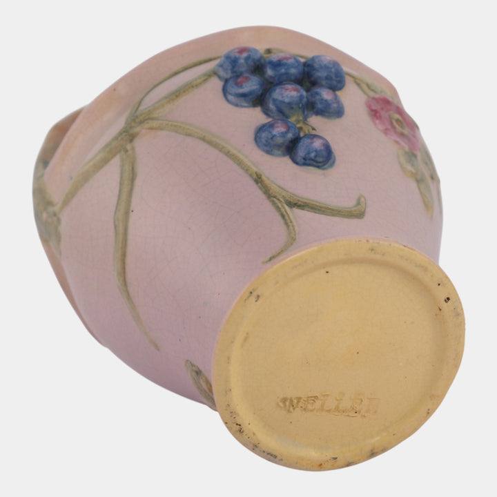 Weller Melrose 1920s Art Deco Pottery Pink Fruit On Vine Decorated Basket