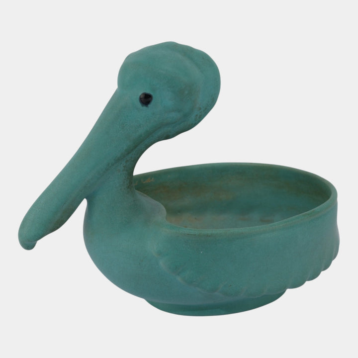 Weller Cactus Line 1930s Matte Turquoise Art Pottery Novelty Pelican Planter