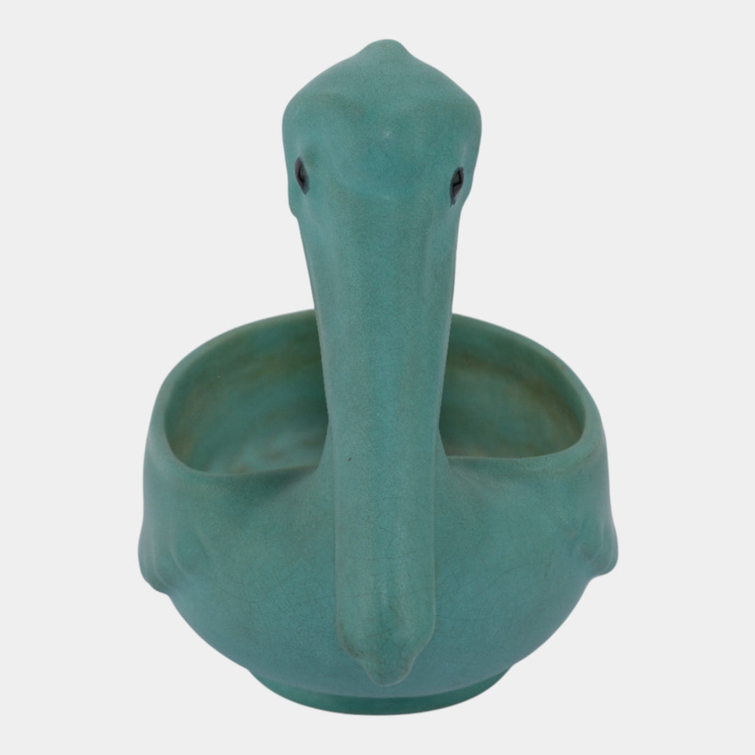 Weller Cactus Line 1930s Matte Turquoise Art Pottery Novelty Pelican Planter