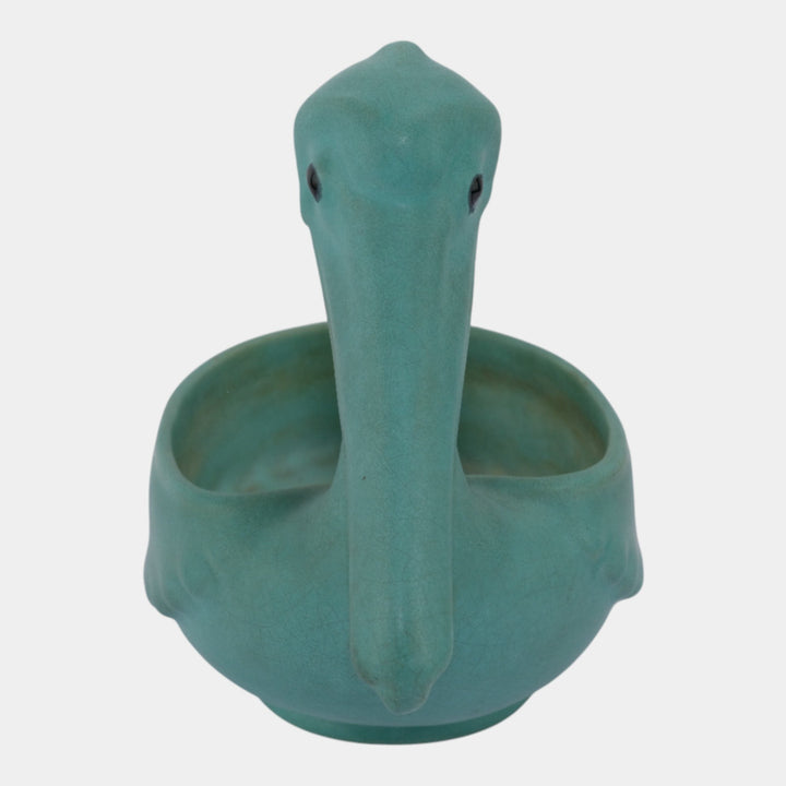 Weller Cactus Line 1930s Matte Turquoise Art Pottery Novelty Pelican Planter